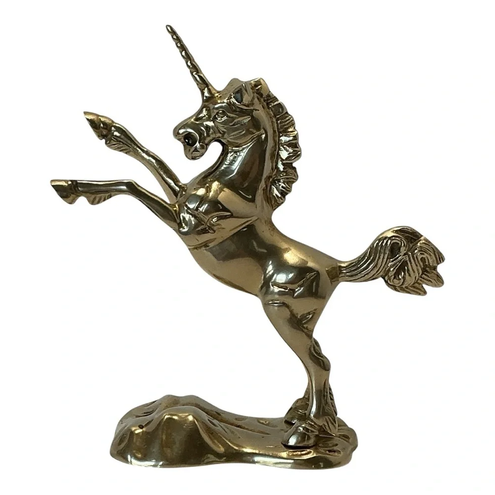Brass Rearing Unicorn Mythical Figurine Mounted On Brass Cloud MCM 1970s Vintage - Picture 8 of 16